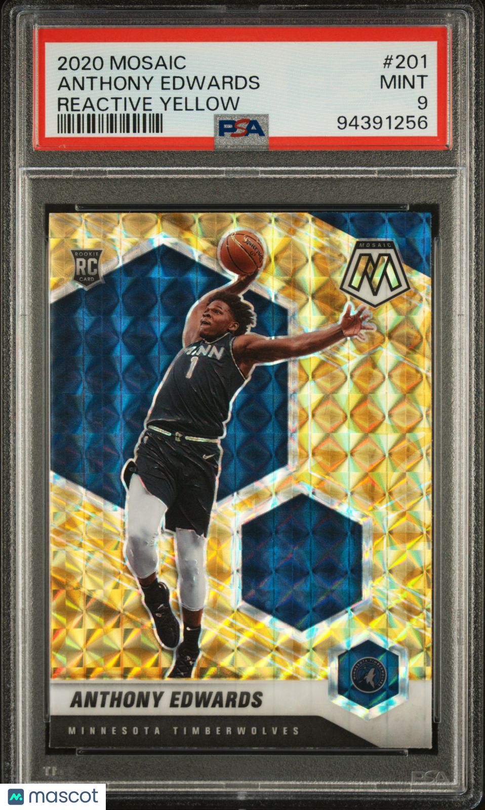 2020 Panini Mosaic Anthony Edwards RC Reactive Yellow PSA 9 #201 