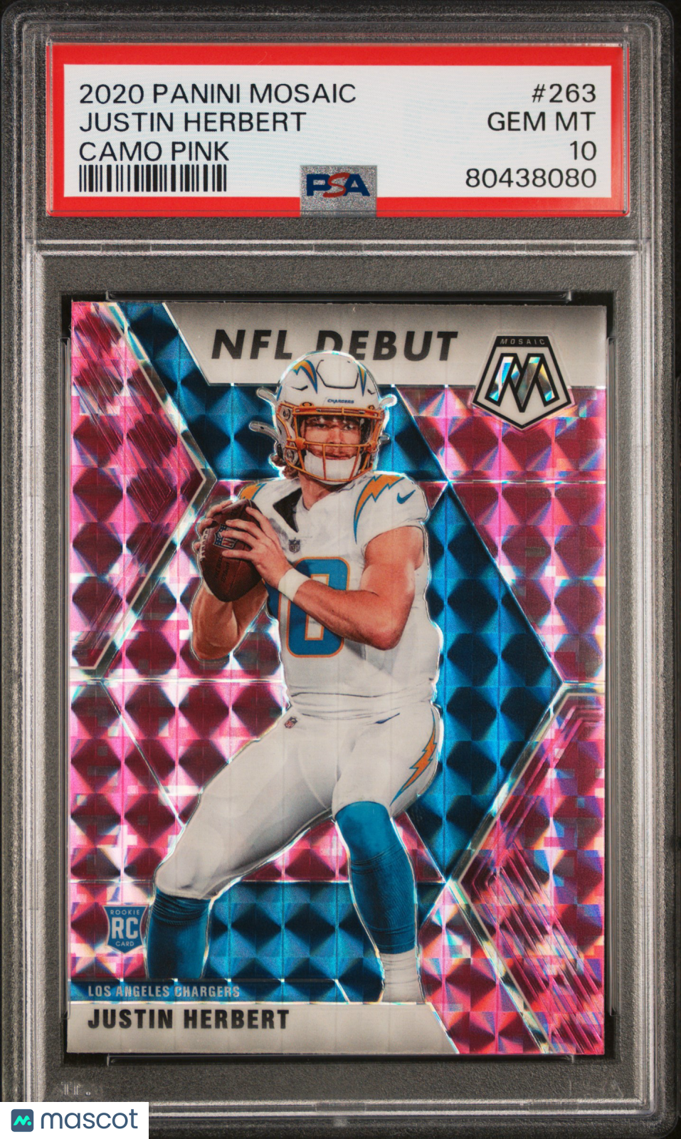 2020 Panini Mosaic Justin Herbert RC Rookie NFL Debut Camo Pink PSA 10