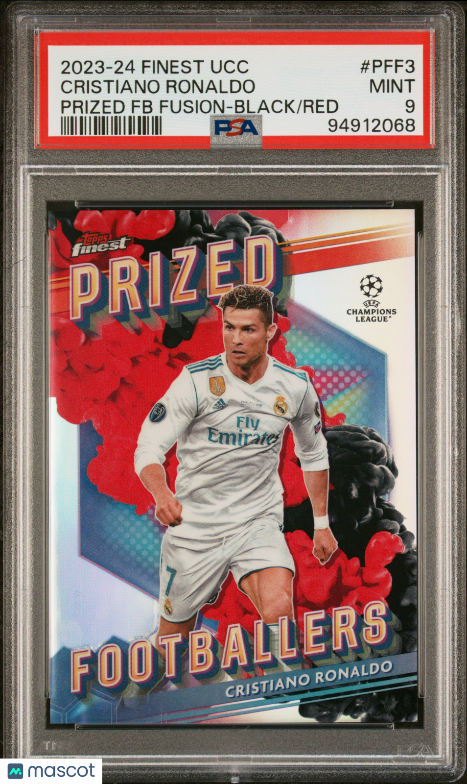 2023-24 Topps Finest UEFA Club CC Prized FB Fusion Cristiano Ronaldo PSA 9 