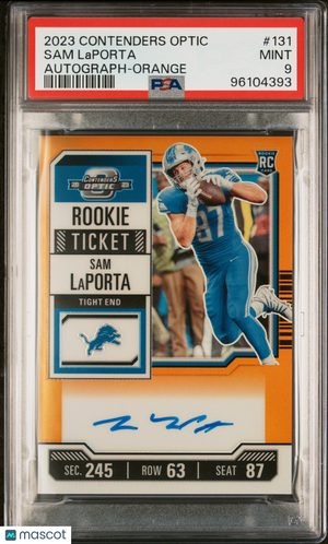 2023 Panini Contenders Optic Sam Laporta Rookie Ticket Auto Orange PSA 9 /50 