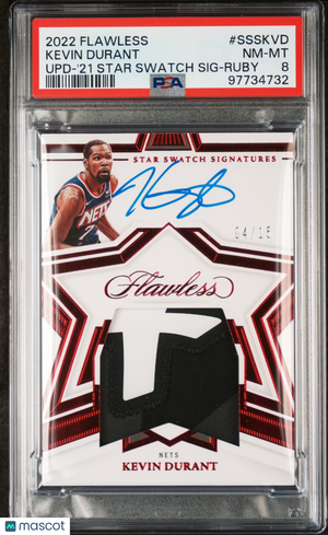 2022 Panini Flawless PSA 8 Kevin Durant Ruby Star Swatch Signature 04/15 