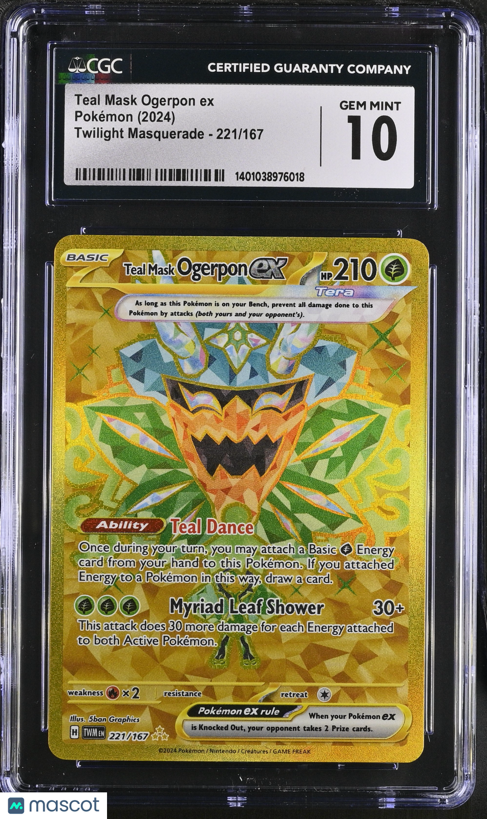 2024 Pokémon Twilight Masquerade Cgc 10 Teal Mask Ogerpon Ex Gold #221/167 1