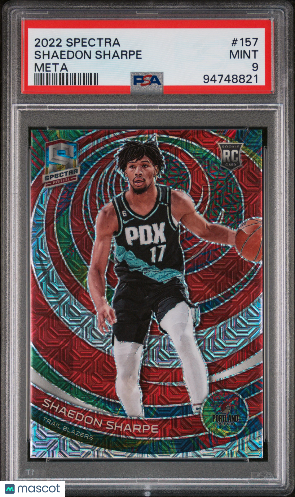 2022 Panini Spectra PSA 9 Shaedon Sharpe RC Meta Prizm 22/25 #157 