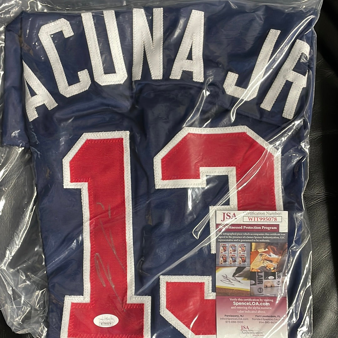 Ronald Acuna Autographed Atlanta Custom Red Baseball Jersey - JSA COA